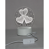 3D світильник нічник I love You 3 відтінки 220 В Білий