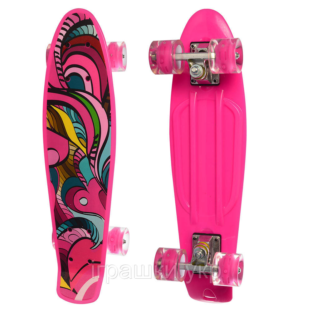Скейт-піні борд MS 0749-6 рожевий, колеса ПУ, що світяться, фото 1