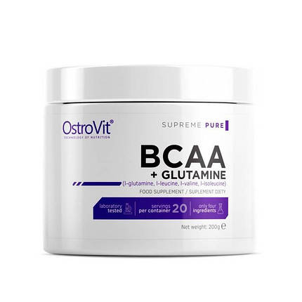 Амінокислоти Бцаа Ostrovit BCAA+L-Glutamine 200 г (без смаку), фото 1