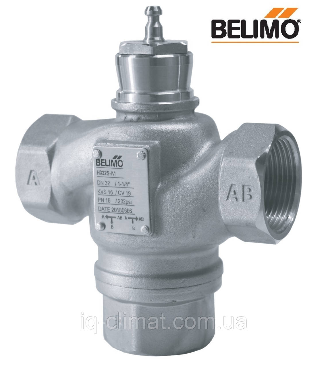 H332S-M триходовий клапан Belimo з нержавіючої сталі, внутрішня різьба DN32, kVs-16