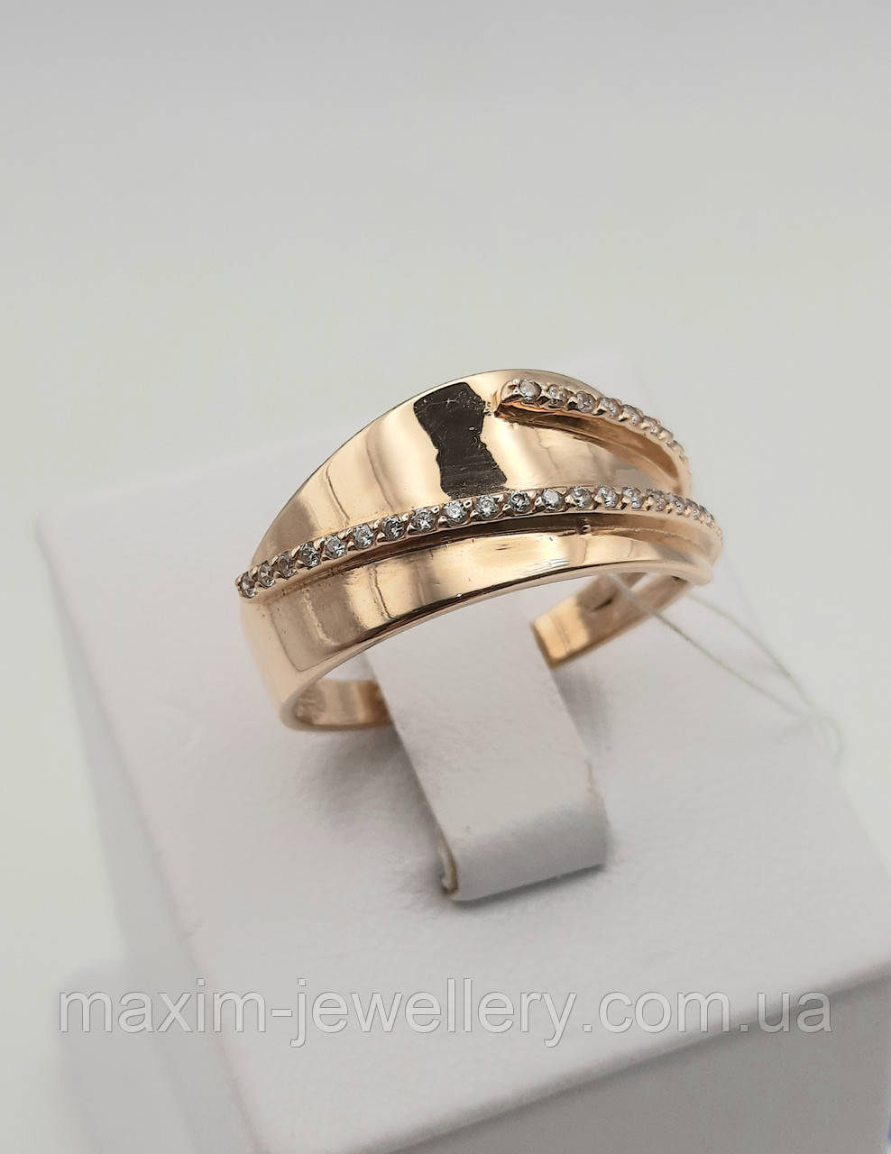 Каблучка з червоного золота з фіанітами, фото 1