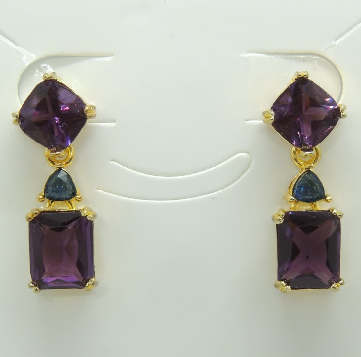 Сережки Liresmina Jewelry сережки-гвоздики (пусети) прямокутні та ромбоподібні кубик циркону 2.9см золотисті