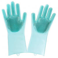 Силиконовые перчатки Magic Silicone Gloves для уборки чистки мытья посуды для дома. GV-403 Цвет: бирюзовый