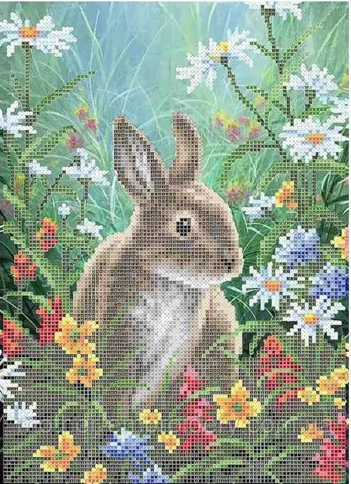 Схема для вишивання бісером Кролик у квітах часткова вишивка заготовка 20,5 х 29 см