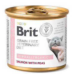Вологий корм для котів з харчовою алергією Brit VetDiets Hypoallergenic, 200 г (лосось та горох)