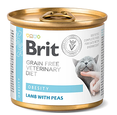 Вологий корм для котів при ожирінні та надмірній вазі Brit VetDiets Obesity , 200 г (ягня та горох)