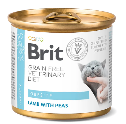 Термін 04.25 Вологий корм для котів при надмірній вазі Brit VetDiets Obesity ,200 г (ягня та горох), фото 1