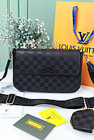 НОВИНКА - Сумка крос боді Louis Vuitton чорна в клітинку та та з принтом голотипу LV