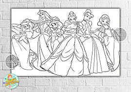 Плакат - Розмальовка "Принцеси Дісней-2" 120х75 см