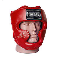 Спортивный тренировочный боксерский шлем PowerPlay 3043 Красный XL Защитный закрытый шлем для бокса