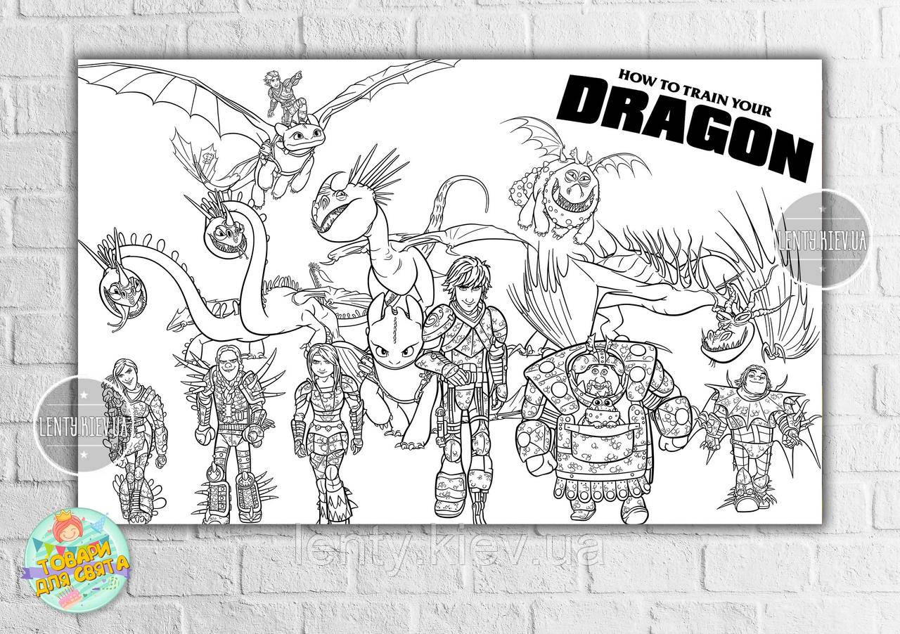 Плакат - Розмальовка "Як приручити дракона" 120х75 см