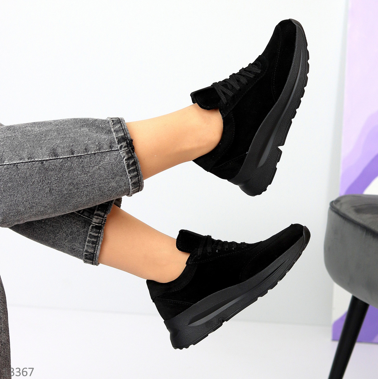 Черные замшевые женские кроссовки натуральная замша цвет на выбор весна 2023 - фото 7 - id-p1751304929