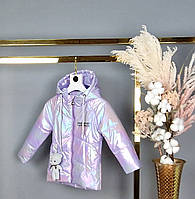 Демисезонная детская куртка-хамелеон МИШКА для девочки 1-5 лет,сиреневого цвета