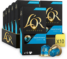 Сет Nespresso L'or Espresso Decaffeinato 10 упаковок по 10 капсул