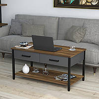 Столик лофт кавовий журнальний L-6 з шухлядами Loft Design Горіх Модена