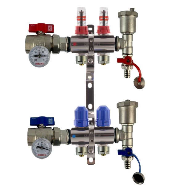 Колектор на 2 контури KP Czech у зборі з витратомірами, термометрами та кінцевими елементами у зборі