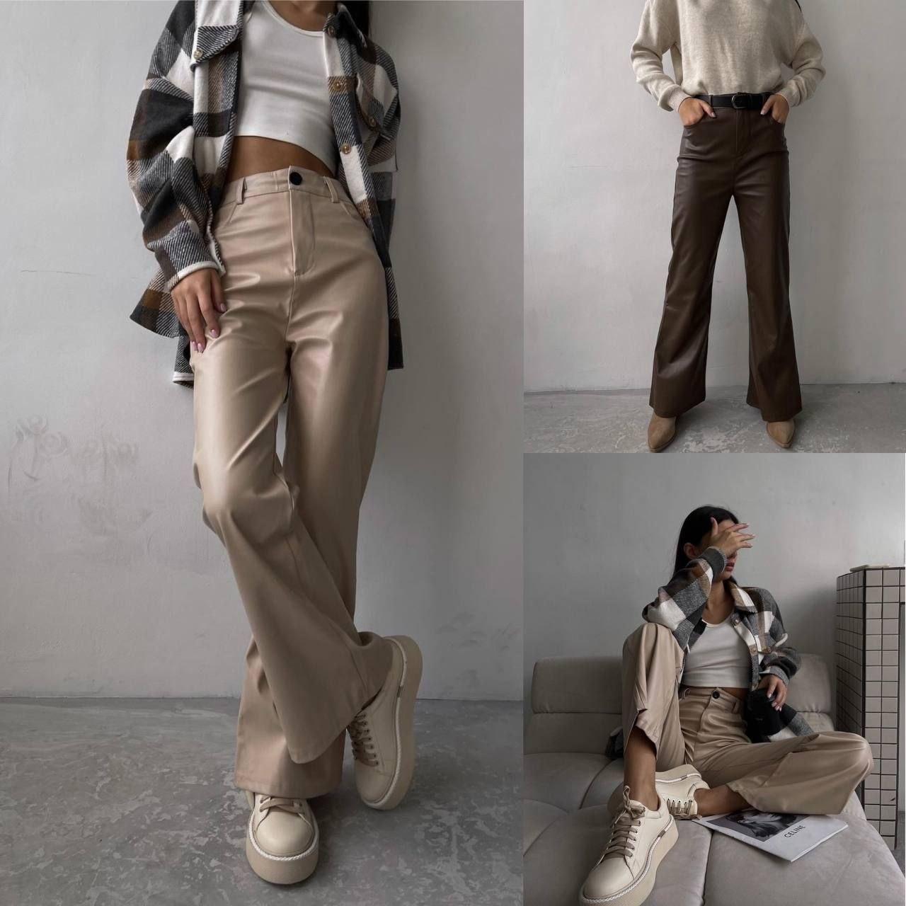 Жіночі Брюки кльош. Розміри: 42-44, 44-46, 46-48 ➡️Кольори: чорний, капучино, шоколад., фото 1