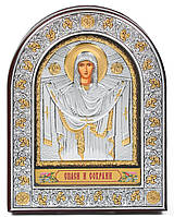 Икона Покрова Пресвятой Богородицы 12х15,5см под стеклом арочной формы в коже