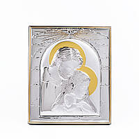 Икона Святое Семейство 11,3х19,1см серебряная прямоугольной формы на дереве без рамки