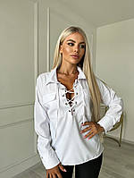 Жіноча блузка з зав'язками і довгим рукавом. Розмір: 42-44, 46-48. Колір: чорний, білий.