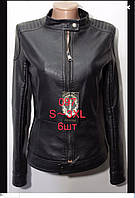 Жіноча демісезонна куртка з екошкіри розміри норма 42-54, чорного кольору