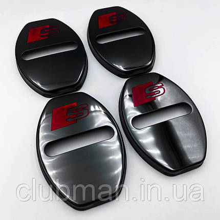 Накладка на дверний замок з емблемою S-line AUDI (Ауді) Комплект 4 шт Черний металік, фото 1