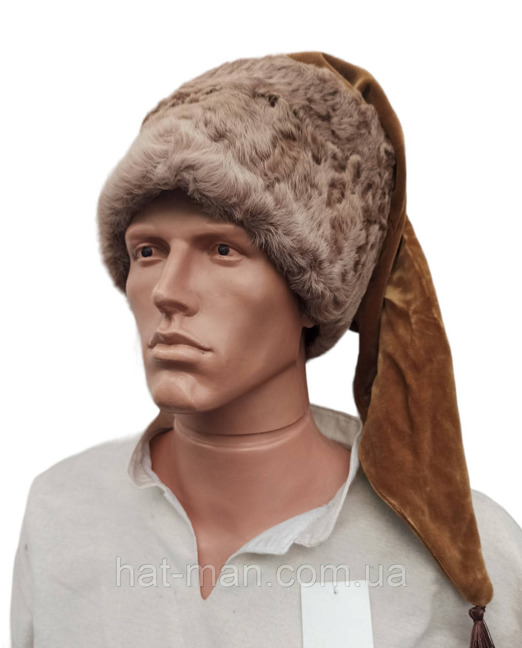 Козацька шапка з коричневого каракулю з коричневим шликом, фото 1
