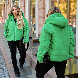 Оригінальна демісезонна жіноча куртка зелена з капюшоном (3 кольори) ЕУ/-53597