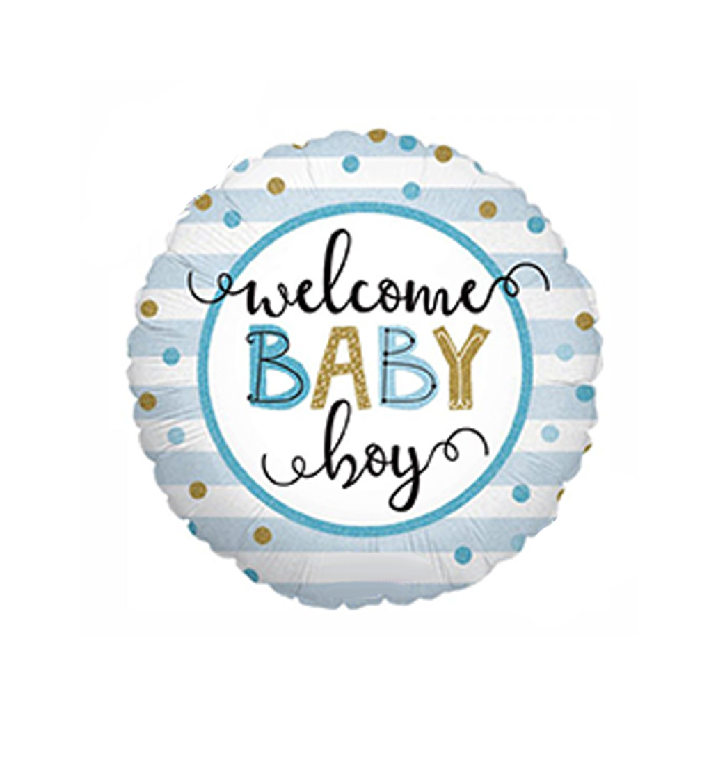 Фольгована кулька круг "Welcome baby boy" блакитна 18"(45см) 1шт.