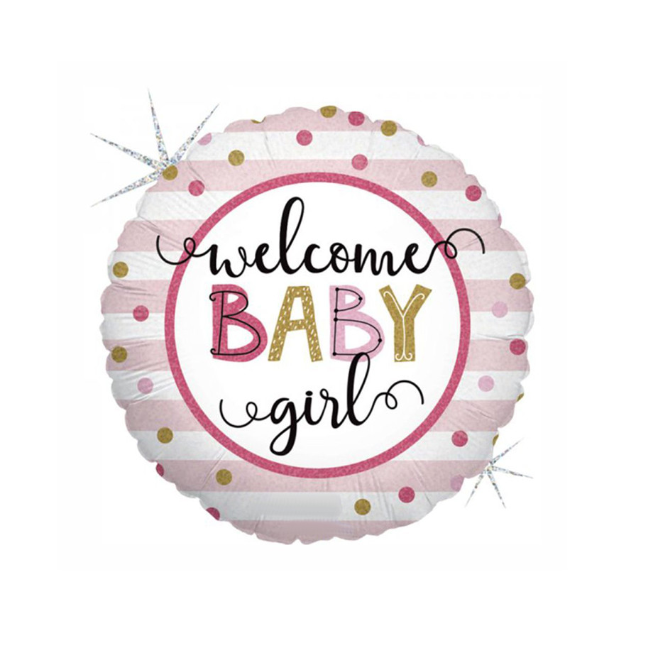 Фольгована кулька круг "Welcome baby girl" рожева 18"(45см) 1шт.