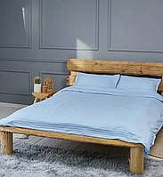 Комплект постельного белья Страйп-сатин Premium Голубой Двуспальный Евро полоска 1 см
