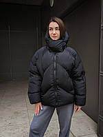 Женская зимняя куртка оверсайз черная Quadro | Женский пуховик с капюшоном (My)