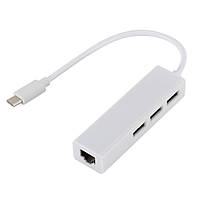Перехідник хаб для ноутбука macbook Hub Type-C USB 2 RJ45 Lan Интернет Ethernet Білий