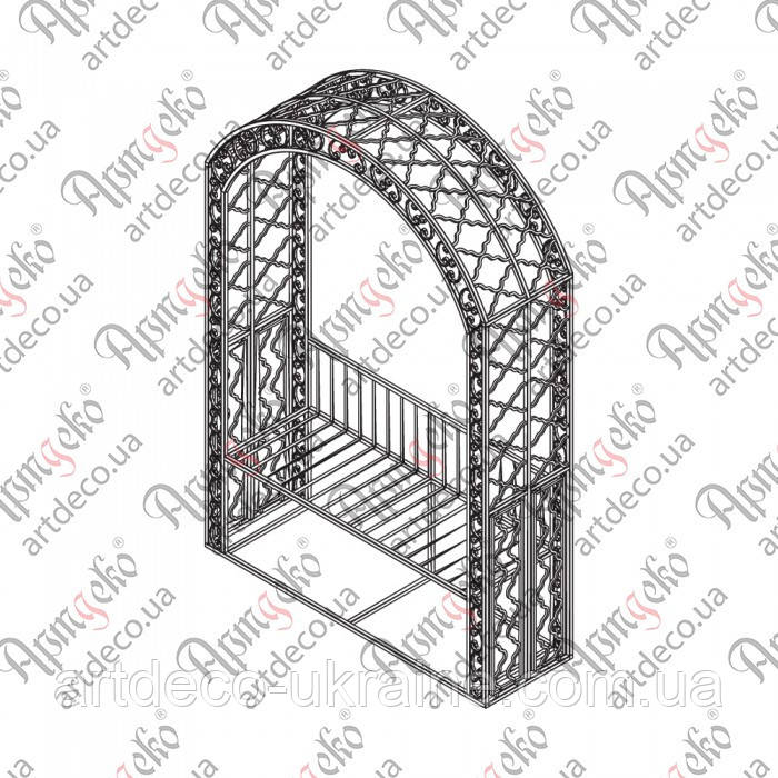 Лавка кована з перголою МК-12  1600х2400х500 КОМПЛЕКТ ЭЛЕМЕНТОВ, фото 1