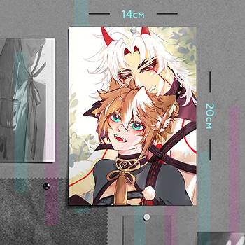 "Аратаки Ітто і Горо (Геншин / Genshin)" плакат (постер) розміром А5 (14х20см)