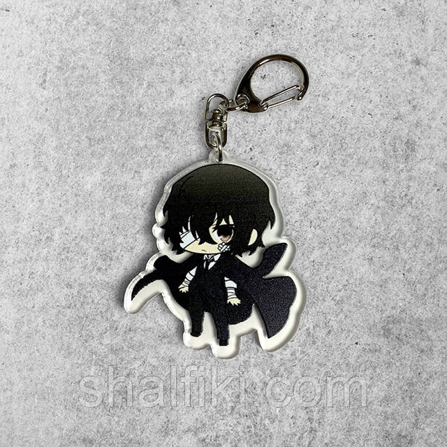 "Осаму Дазай чібі (Проза бродячих псів / Bungo stray dogs)" брелок акриловий двосторонній з уф-друком, фото 1