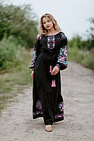 Льняное платье-вышиванка, черное, арт. 4506 56