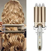 Потрійна плойка хвиля для волосся Gemei GM-1988 3 хвилі 45 Вт потрійні великі локони кераміка з терморегулятором