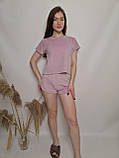Жіноча стильна велюрова піжама шорти футболка пудрова т.м. Lekol, фото 2