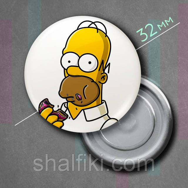 "Гомер Сімпсон (Сімпсони)" магніт круглий Ø32 мм, фото 1