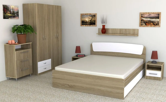 Двуспальная кровать Компанит Классика -160 дуб-сонома_в интерьере спальни