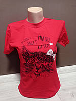 Футболка підліток для дівчинки  Туреччина Sazz на 9-10 років Спальний котик 100% бавовна червона