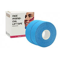Тейп Кинезио 2.5 см, кинезиологическая лента для лица, Kinesiology Tape, 2,5 см, упаковка 2 шт, Голубой
