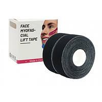 Тейп Кинезио 2.5 см, кинезиологическая лента для лица, Kinesiology Tape, 2,5 см, упаковка 2 шт, Черный