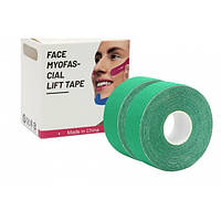 Тейп Кинезио 2.5 см, кинезиологическая лента для лица, Kinesiology Tape, 2,5 см, упаковка 2 шт, Зеленый