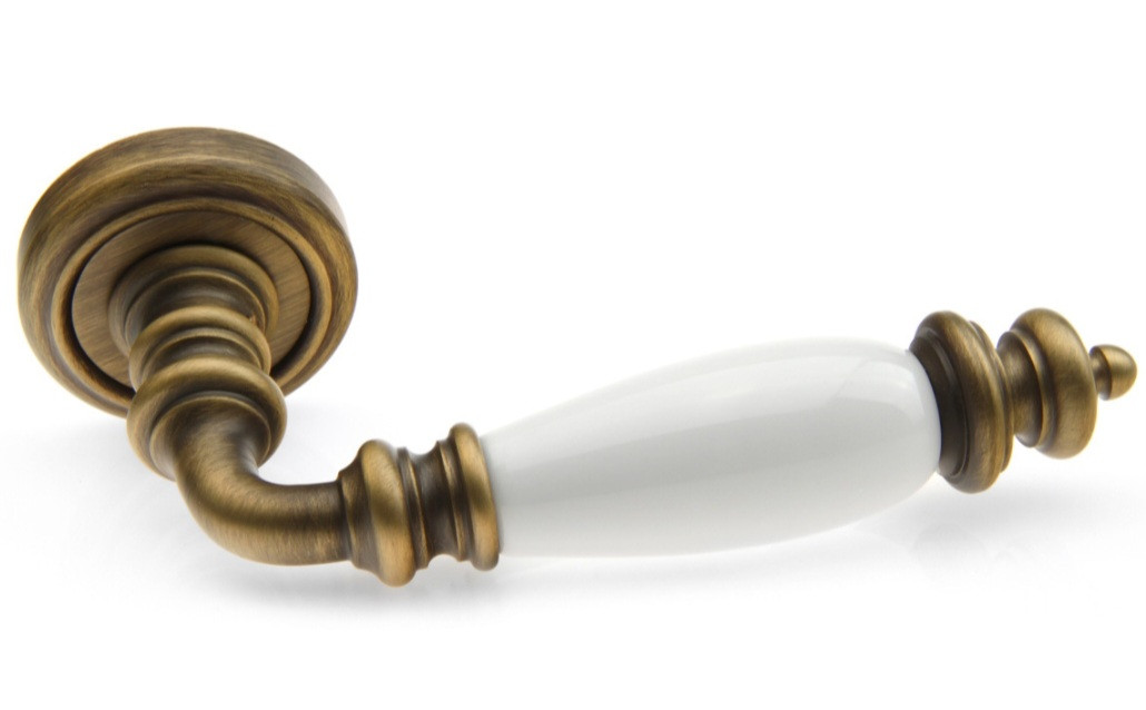 Ручки на двері міжкімнатні FADEX Siena Ceramic V B02 бронза матова/біла кераміка, фото 1