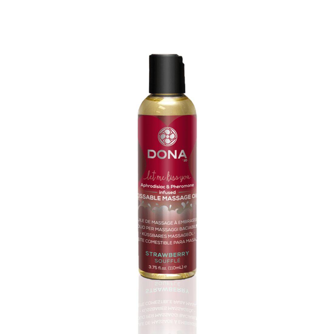 Массажное масло DONA Kissable Massage Oil Strawberry Souffle (110 мл) можно для оральных ласк. - фото 1 - id-p1751568329
