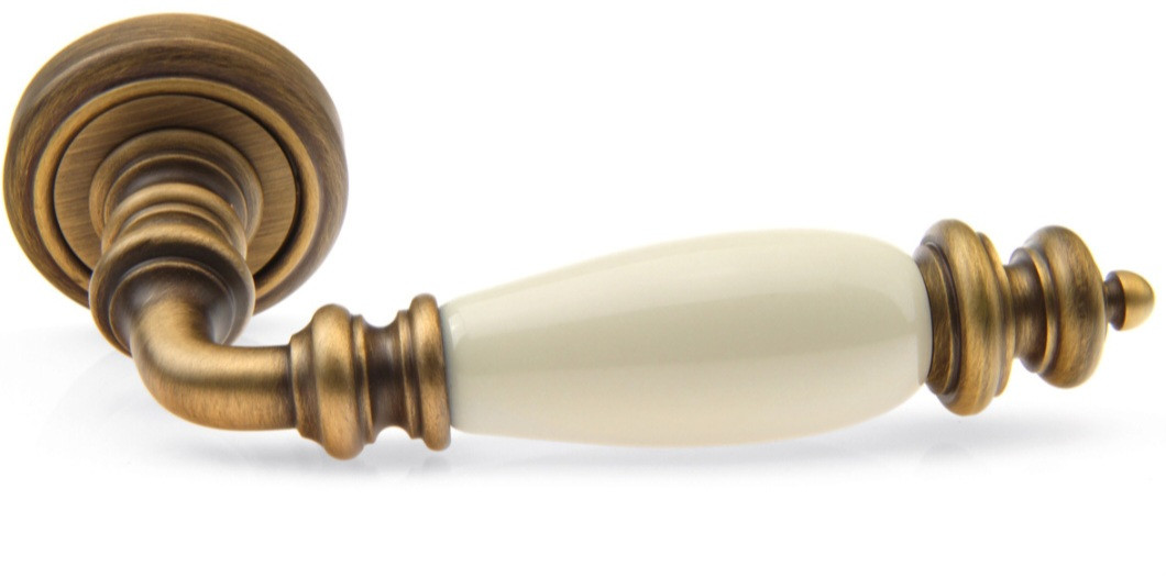 Ручки на двері міжкімнатні FADEX Siena Ceramic V B02 бронза матова/бежева кераміка, фото 1