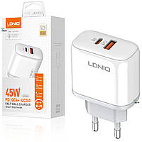 Мережевий зарядний пристрій для телефона USB-C Ldnio 45W 3A Білий (A2526C)