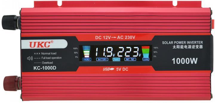 Автомобільний інвертор UKC перетворювач 12V-220V 1000W з LCD дисплеєм KC-1000D, інвертор з екраном